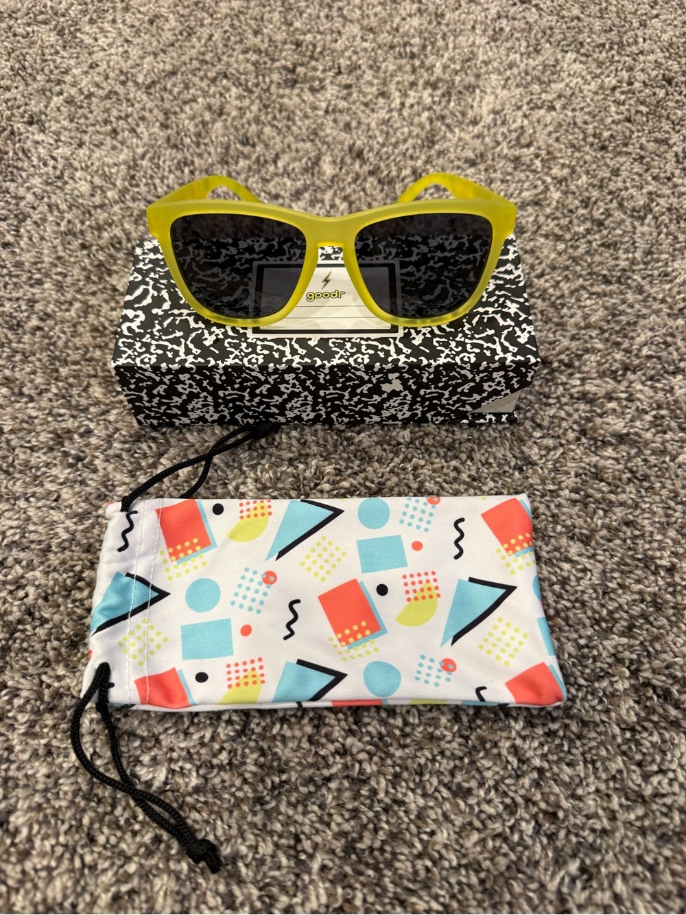 goodr x Reebok Recess Ree-Mix OG Polarized Sunglasses Yellow 90s w/ Box & Pouch
